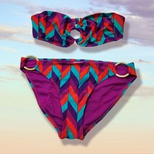 Purple & Red Strapless Bikini  Medium
